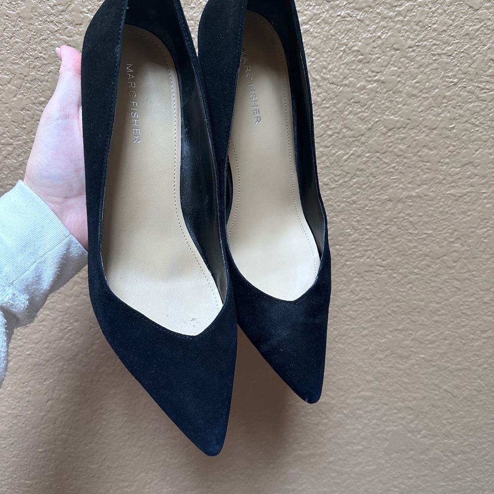 Marc Fisher Black Suede Block Heel Pumps Size 10 | Classic Work Heels